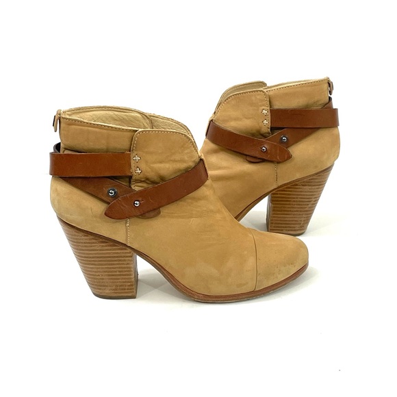 rag & bone ~Women's Harrow Camel Block Heel Suede Wrap Booties - Picture 11 of 17